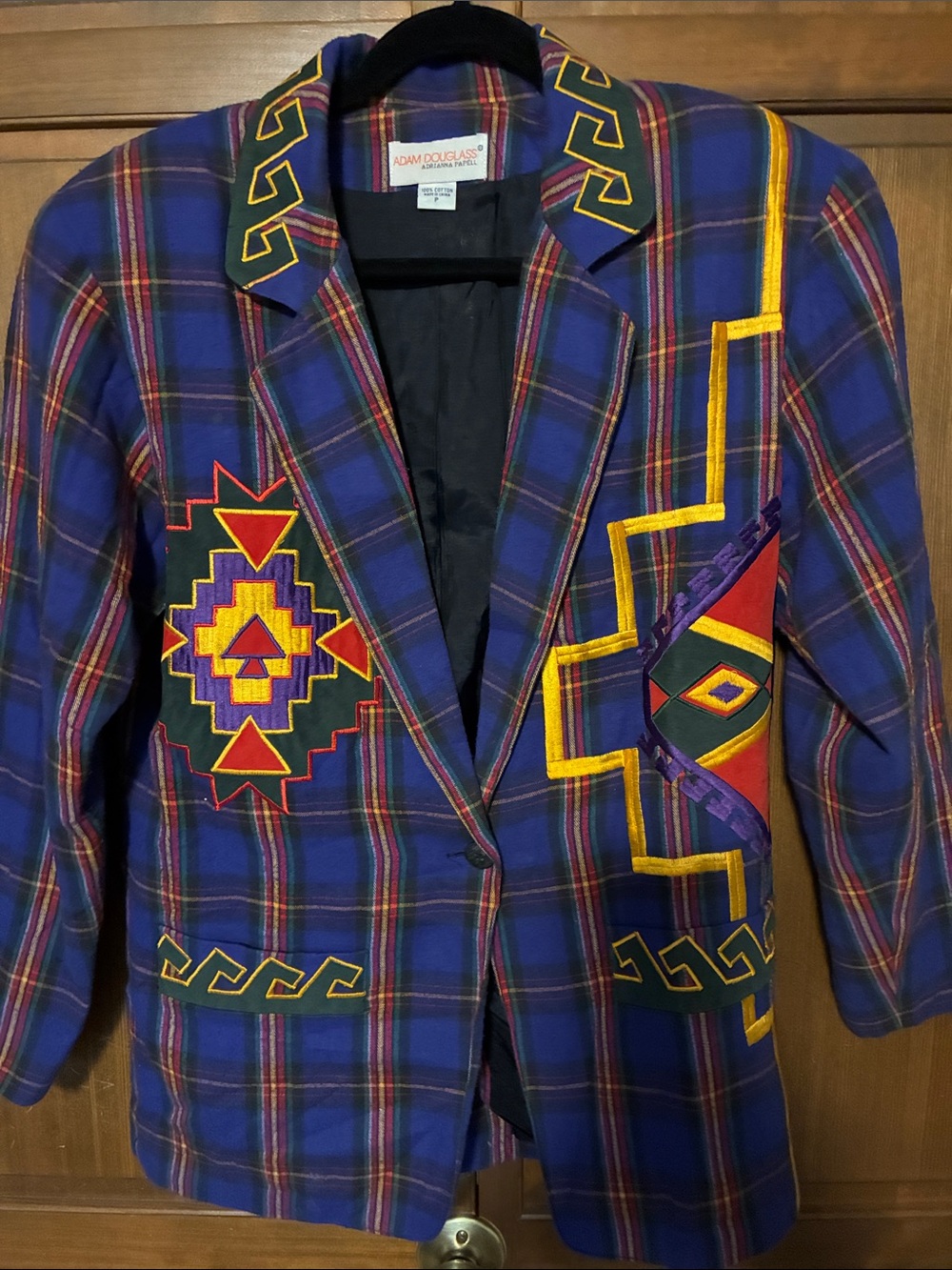 Blue Plaid Southwestern Embroidered Blazer